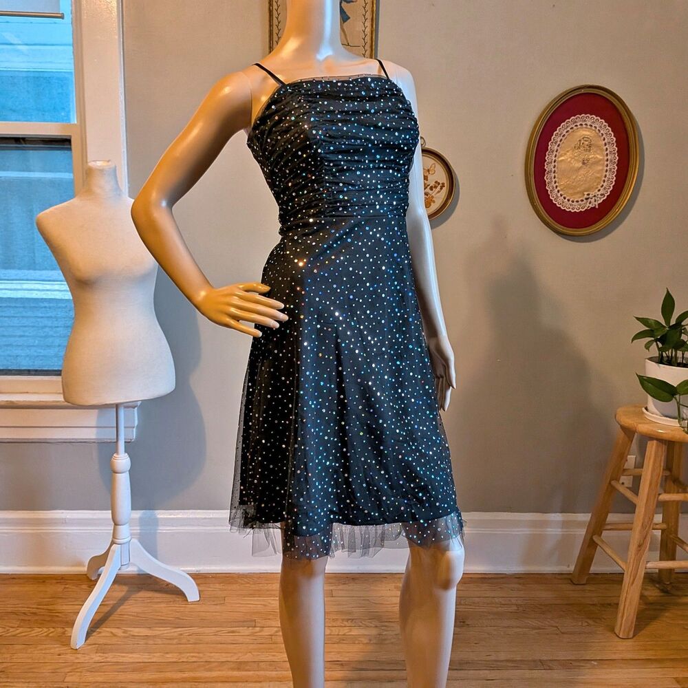 Vintage Y2K I.N. San Francisco Polka Dot Mini Dress Sequin Jrs Size 13